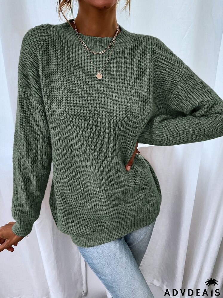 Drop Shoulder Marled Knit Sweater
