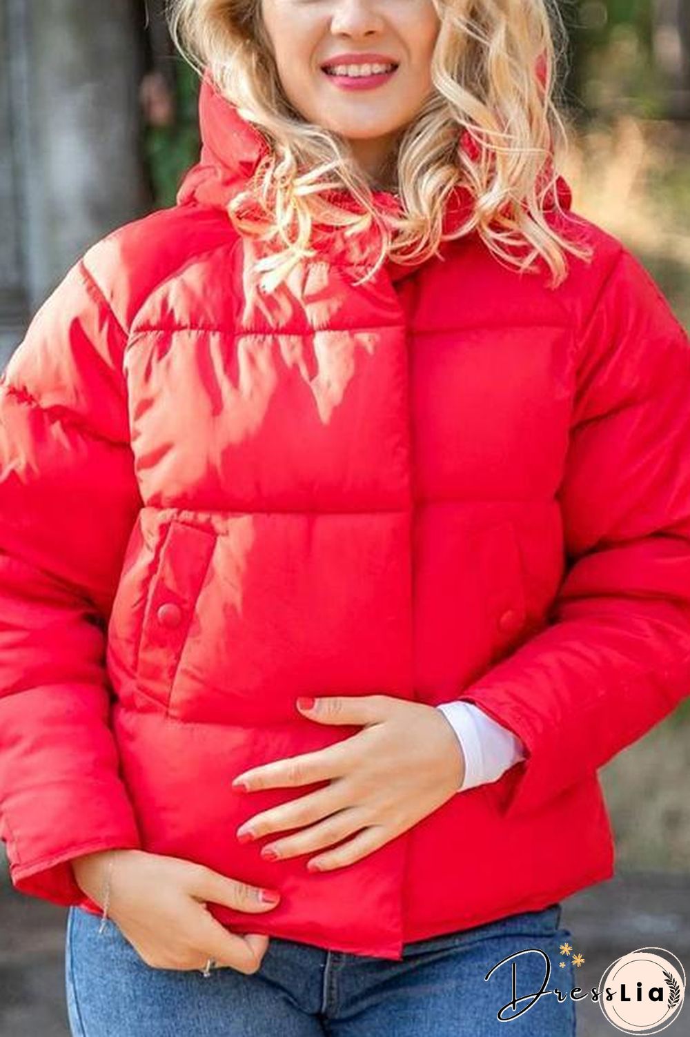 Zipper Button Hooded Coat