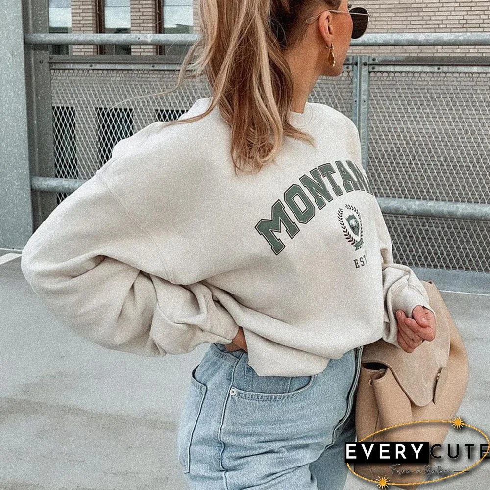Montana Print Vintage Long Sleeve Casual Sweatshirt