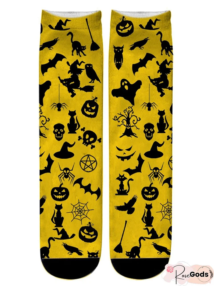 Street All Season Halloween Cotton Printing Commuting Halloween Over The Calf Socks Regular Socks For Women