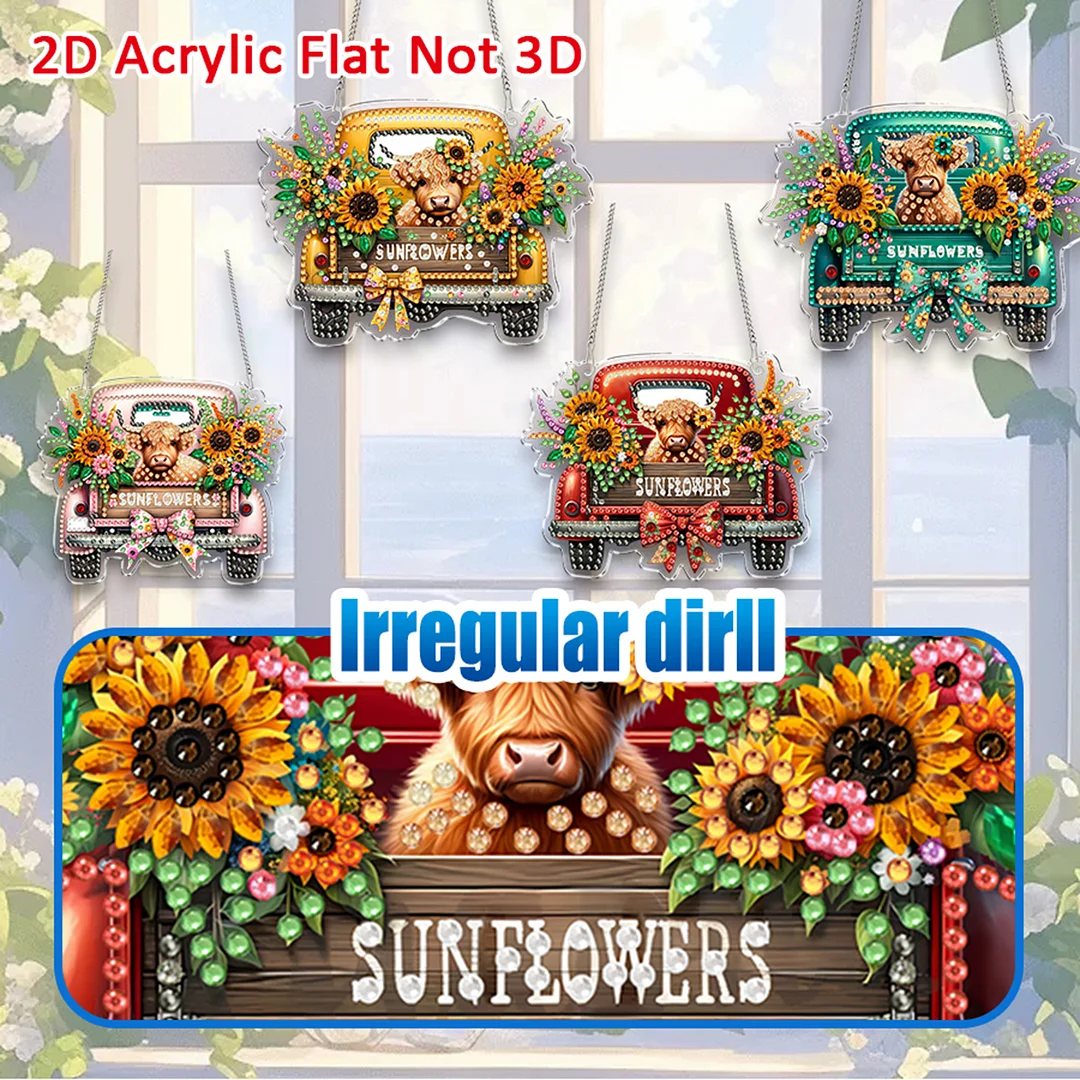 4Pcs Yak Cart 2D Flat DIY Special Shape Hanging Diamond Art Kits Wall Door Decor