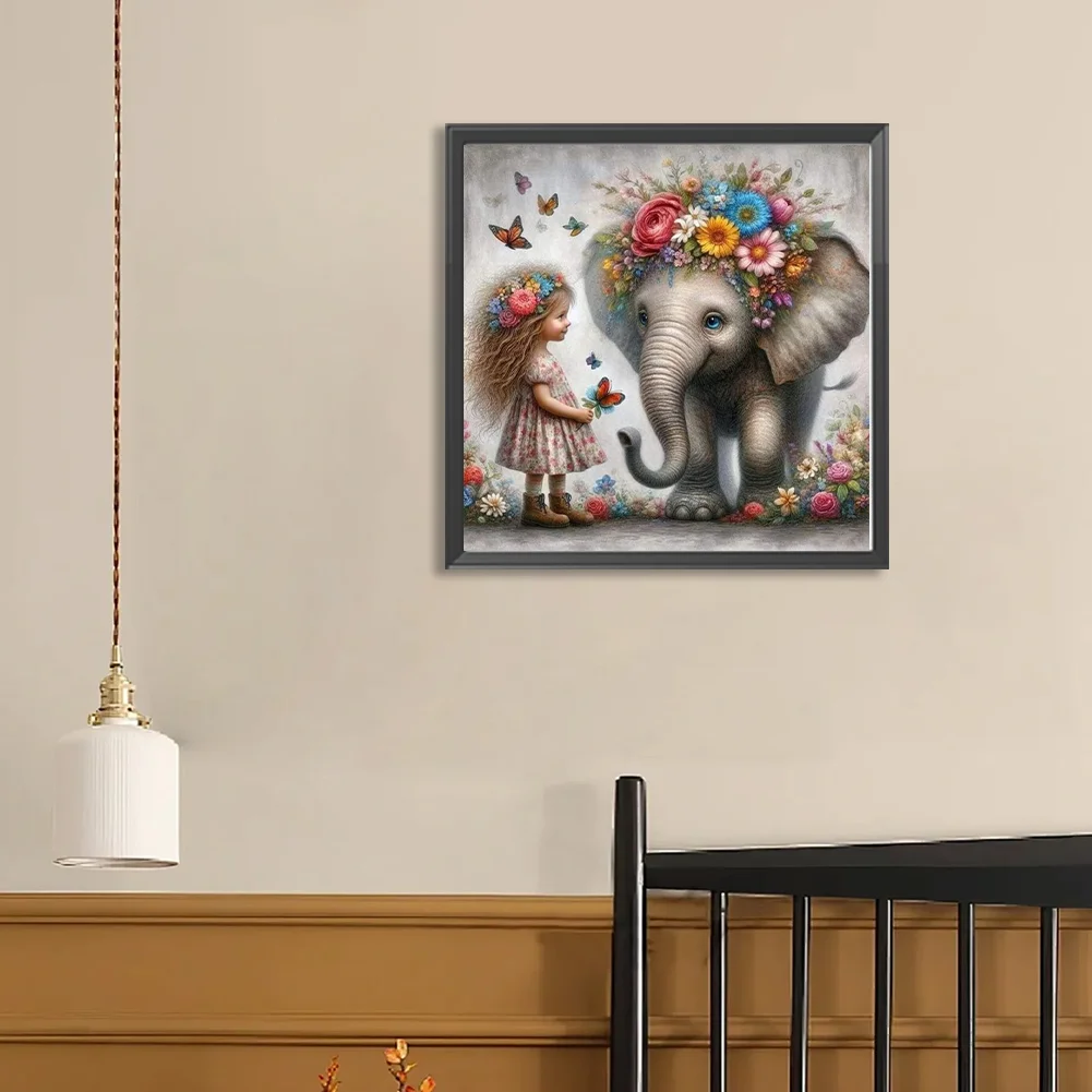 Diamond Painting - Full Round Drill - Girl Elephant(Canvas|40*40cm)