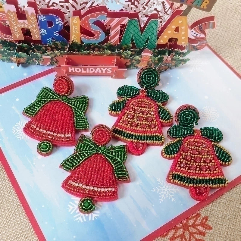 1 Piece Handmade Christmas Hat Christmas Tree Bell Handmade Plating Cloth Silver Plated Drop Earrings