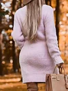 Simple Beaded Decorate High-Neck Tight Keep Warm Sweater Mini Dress