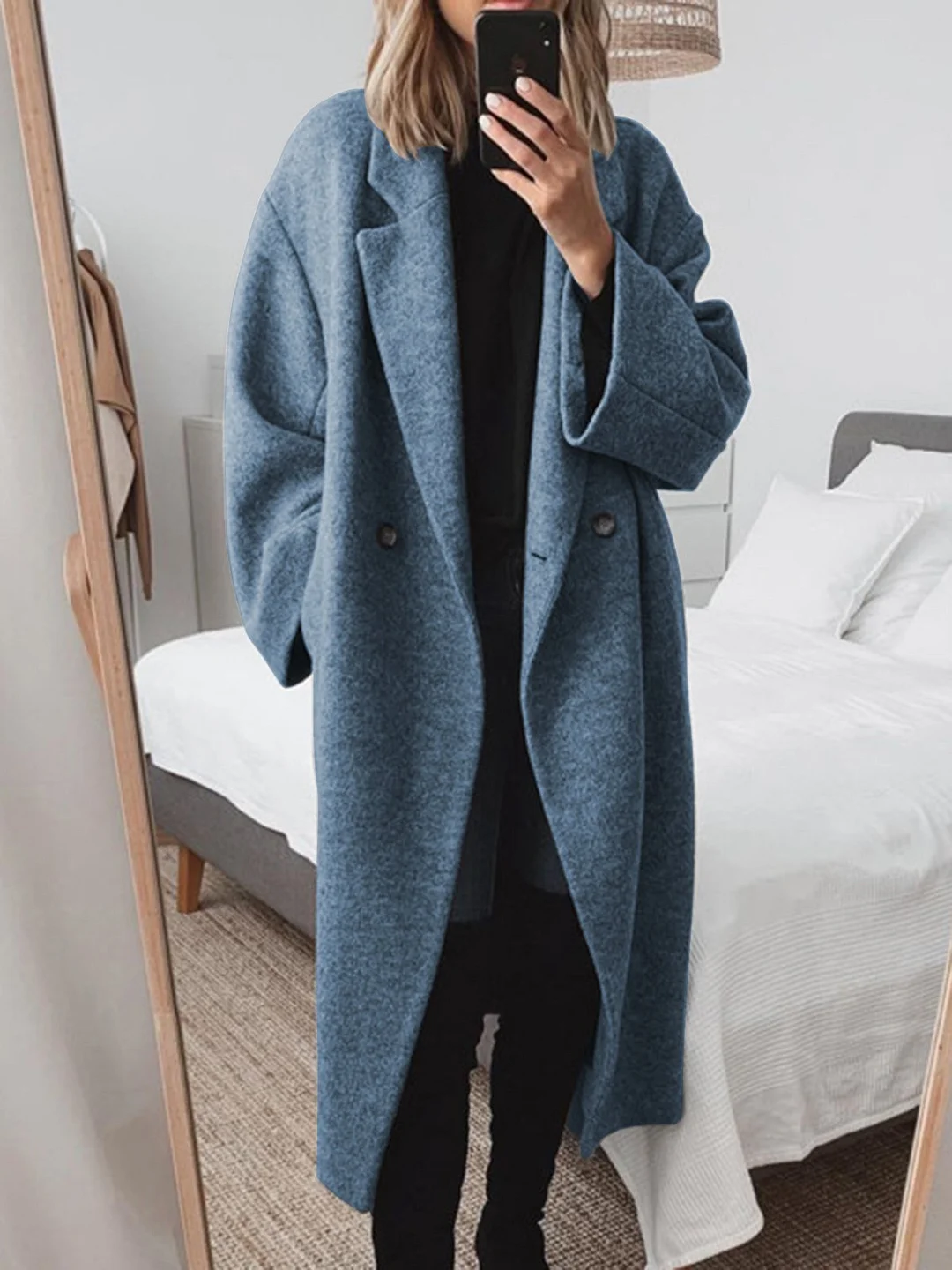 Women Pockets Solid Wool-blend Coat | IFYHOME