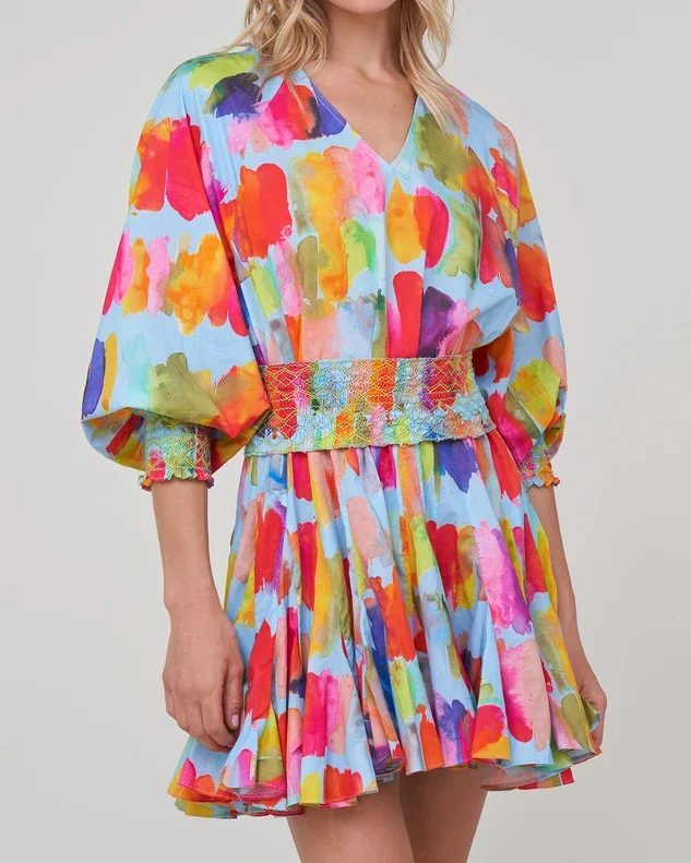 Mid-sleeve color mini dress