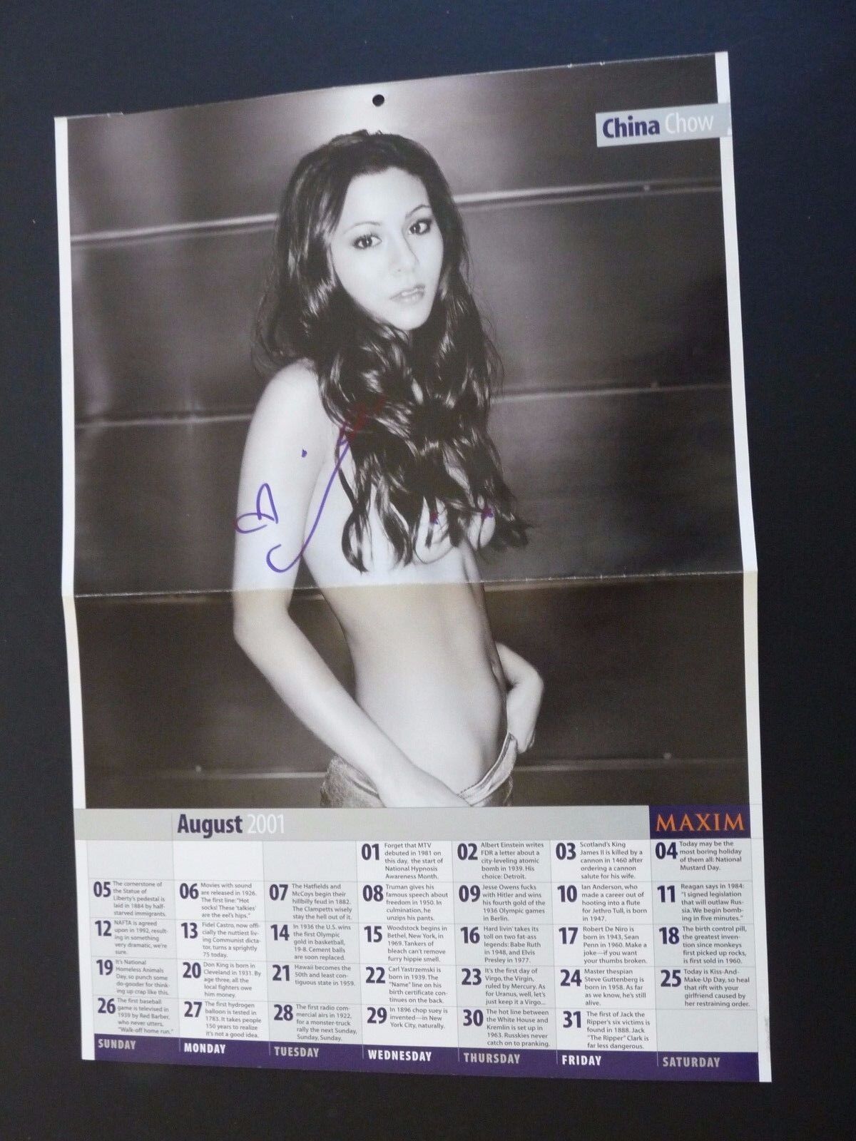 Maxim 2001 Calendar Photo Poster painting China Chow Signed Autographed PSA Beckett Guaranteed 3