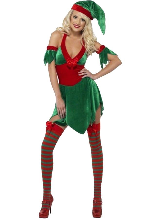 Deluxe Christmas Santa's Helper Costume For Women Green-elleschic