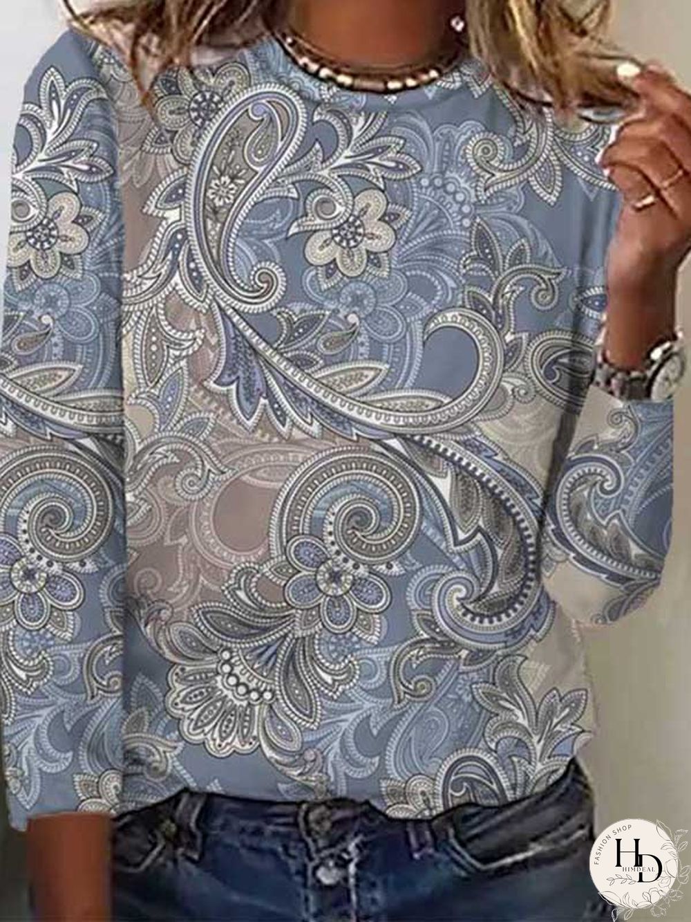 Ethnic Crew Neck Long sleeve T-Shirt