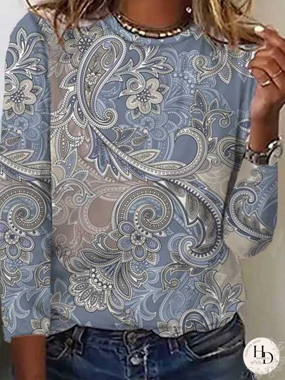 Ethnic Crew Neck Long sleeve T-Shirt