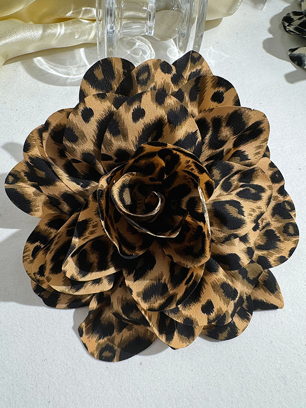 Leopard Flower Shape Brooch Accessories LIGHT BROWN-One_size