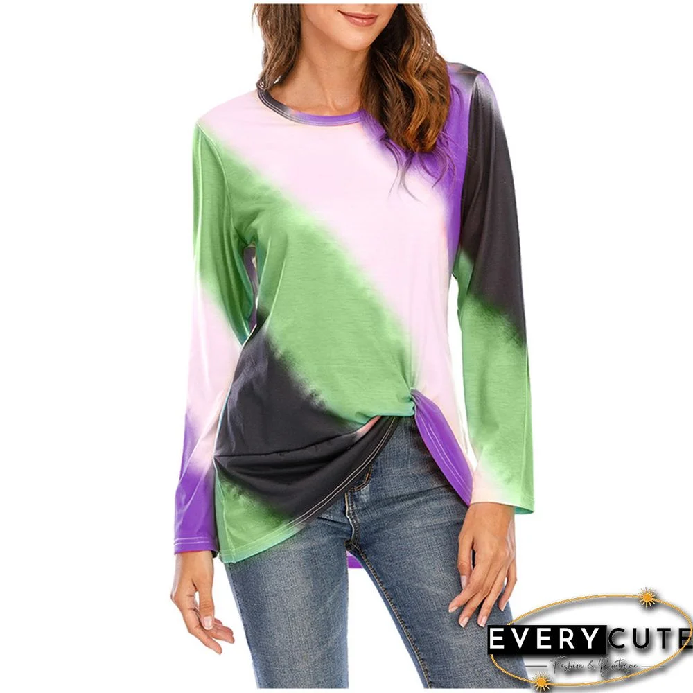 Purple Ombre Front Twisr Long Sleeve Tops