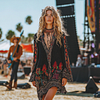 Music Festival Rock Party Carnival Vintage Wasteland Style Ethnic Floral Cotton And Linen Dress by Inlyline