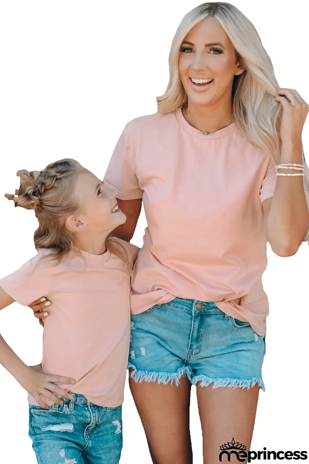 Pink Plain Crew Neck Short Sleeve Tee