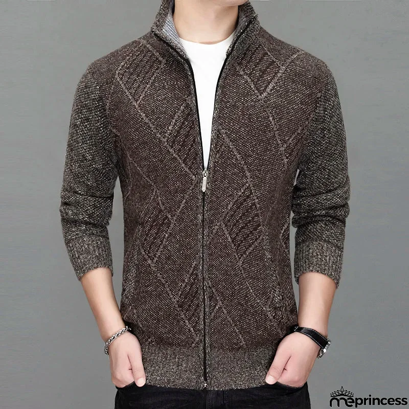 Men's Cotton Stand Collar Long Sleeves Patchwork Pattern Jacket