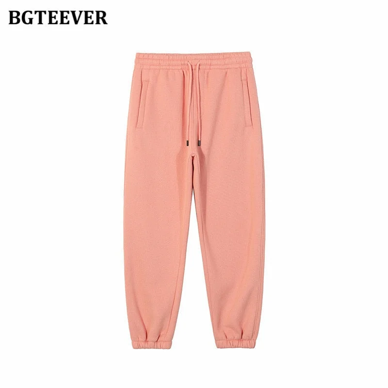 BGTEEVER Winter Thicken Fleece Loose Women Pants Trousers 2021 Casual Drawstring Cotton Warm Female Sweatpants Ladies Pantalon