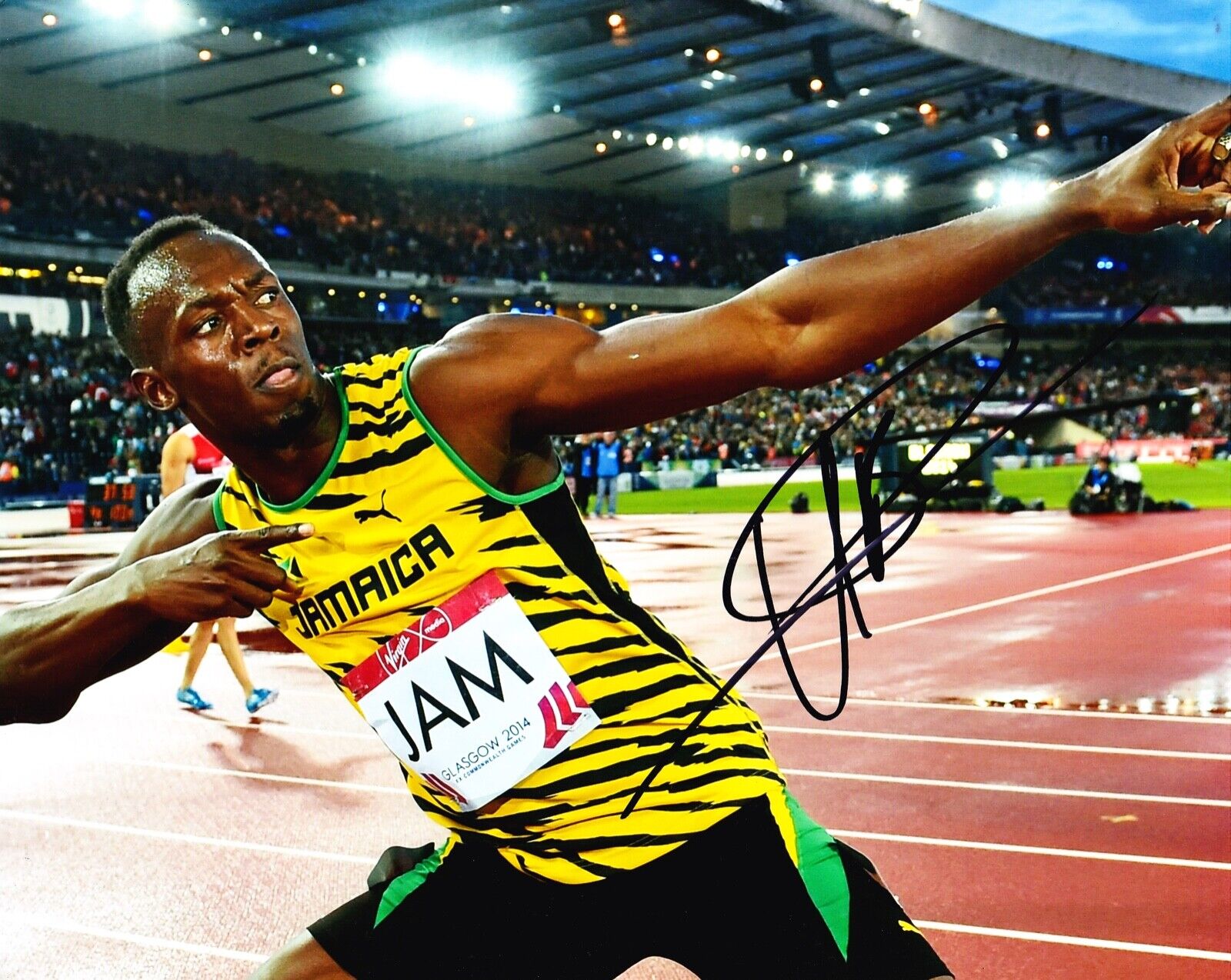 Usain Bolt Signed 10X8 Photo Poster painting DISPLAY Olympic Legend JAMAICA AFTAL COA (G)