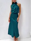 Women's Silk Turtleneck Sleeveless Midi Dress For Party