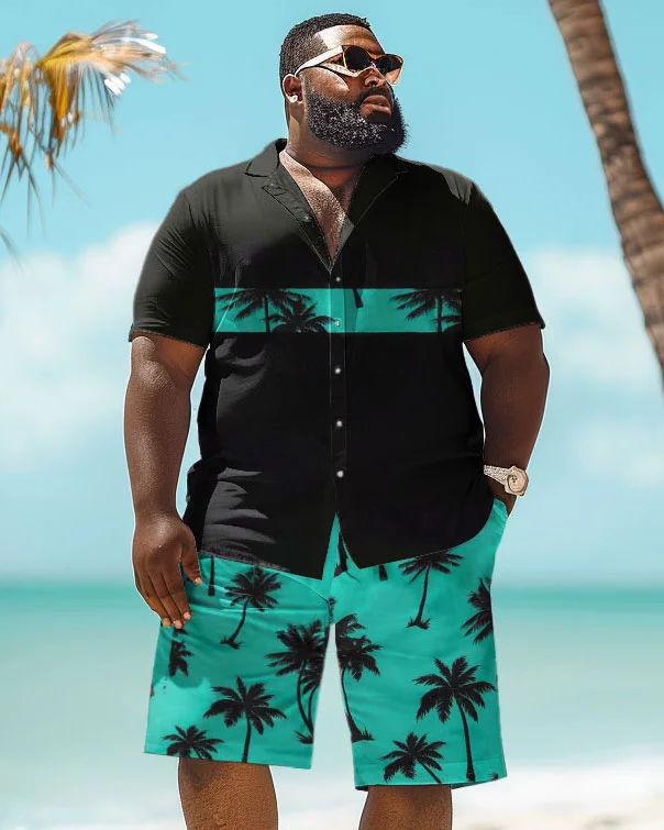 Men's Plus Size Hawaiian Coconut Tree Print Shirt Shorts Suit