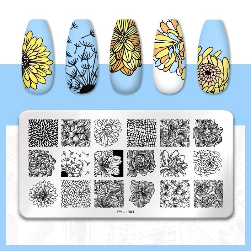 PICT YOU Flower Nail Stamping Plates Line Pictures Nail Art Plate Stamp Template Marble Leaves Image Printing Plates Nail Tools-Nail Inspo