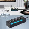 Concentrateur USB Haute Vitesse &agrave; Plusieurs Ports avec Interrupteurs Ind&eacute;pendants