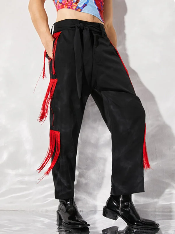 Mens Side Layered Fringe Pants with Belt SKUJ38940