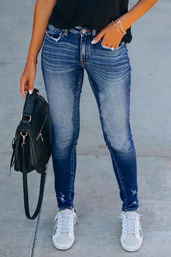 Mid-rise Washed Ripped Casual Denim Jeans