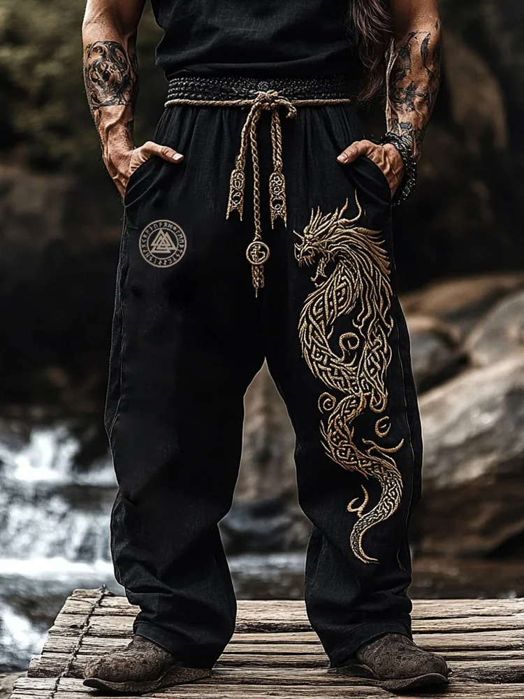 Men's Viking Totem Nordic Dragon Runes Knot Pants / Rvogue / Rvogue