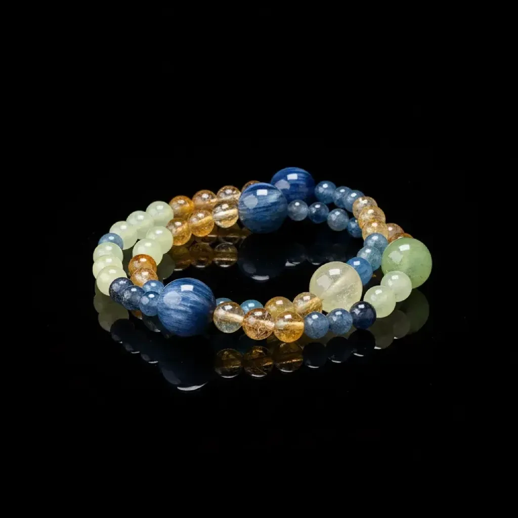 JiStones "Summer Island" Handcrafted Natural Kyanite & Golden Quartz Double-Strand Bracelet