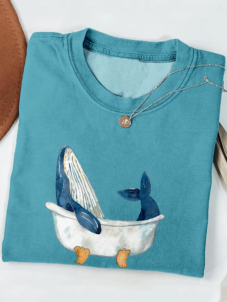 Buckelwal, der ein Bad nimmt, Aquarell-Malerei-Kunst-T-Shirt