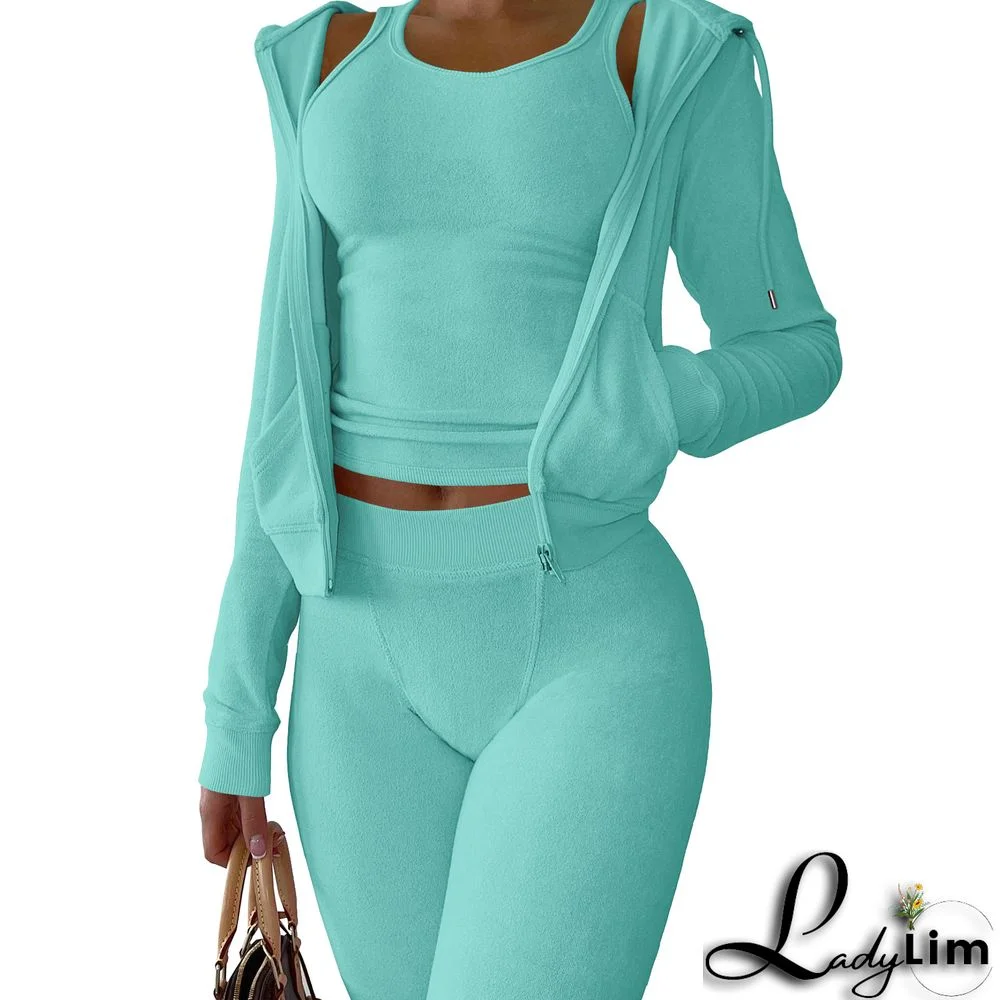 Women's Autumn/Winter Fleece Vest Hooded Three-Piece