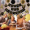 Birthday Decorations, Happy Birthday Banner with Honeycomb Ball, Gift Hanging Swirl Streamer, Circle Dot Garland - Happy Birthday Party Decorations for Men Women Boys Girls (Black & Gold, 60th)
