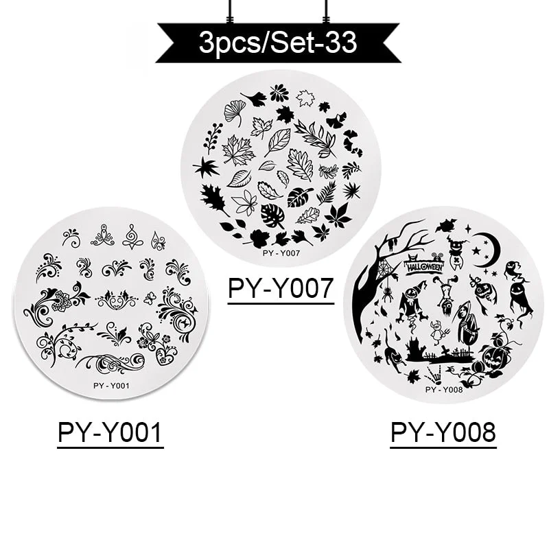 PICT YOU Stamping Plates Kits Striped Line Flowers Stamp Plate Tropical Geometry Lace Halloween Pumpkin Nail  Image Plate-Nail Inspo