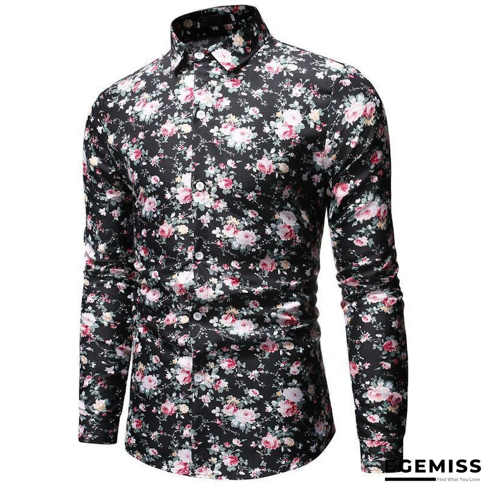 AliExpress wish Hong New style Foreign trade Men'S Wear fashion printed Fold-down collar Plus-sized men's long-sleeve shirt | EGEMISS