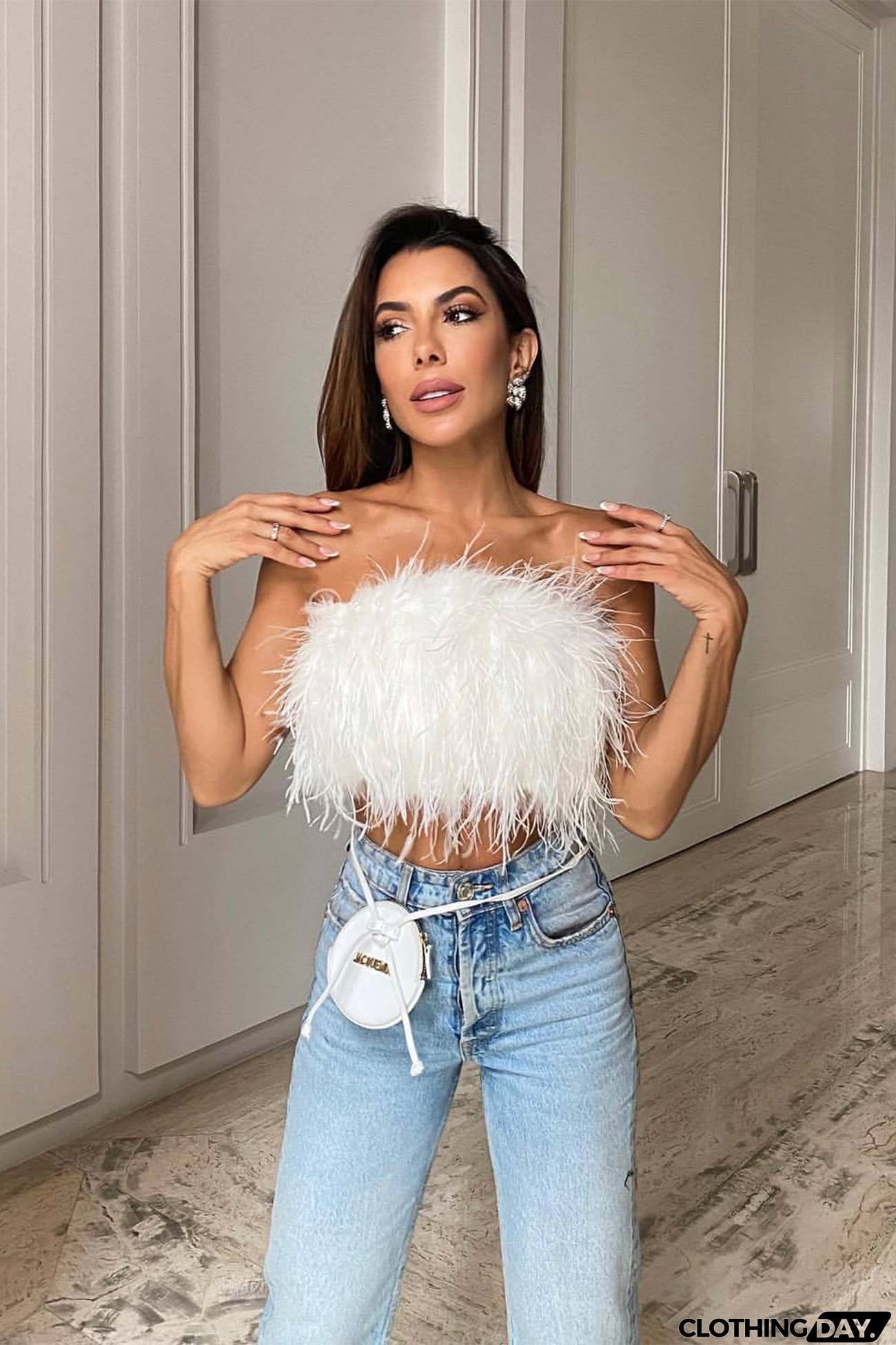 Solid Fuzzy Strapless Crop Top