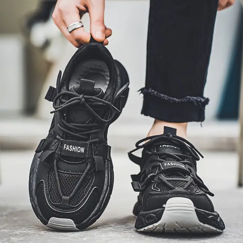 Men Breathable Dad Shoes Round Toe Comfortable Running Sneakers Mesh Thick Sole Lace-up Non-slip Trainers Chaussure Homme