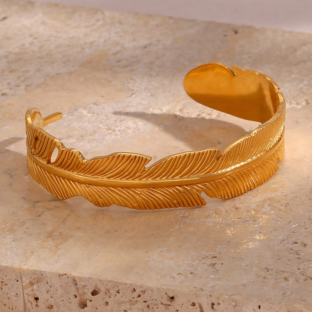 Minimalist Leaf Stainless Steel 18K Gold Plated Bangles