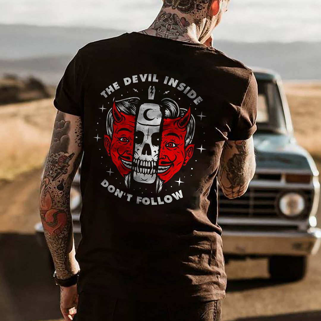 The Devil Inside Don't Follow Printed Casual T-shirt -  