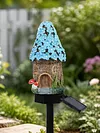 Solar Fairy-Tale Mushroom Cottage Garden Light Auto On/Off Mushroom House Statue Lawn Lights Weather-Proof Resin Mushrooms Ground Decor Lights for Yard Patio Pathway Lawn Flower Bed