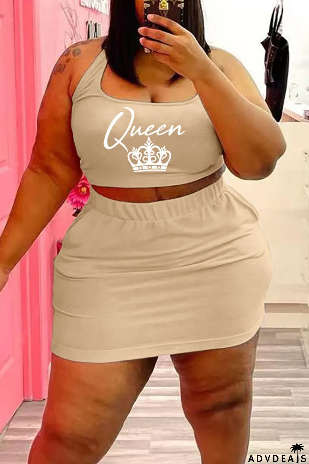 Blue Casual Print Split Joint U Neck Sleeveless Two Pieces