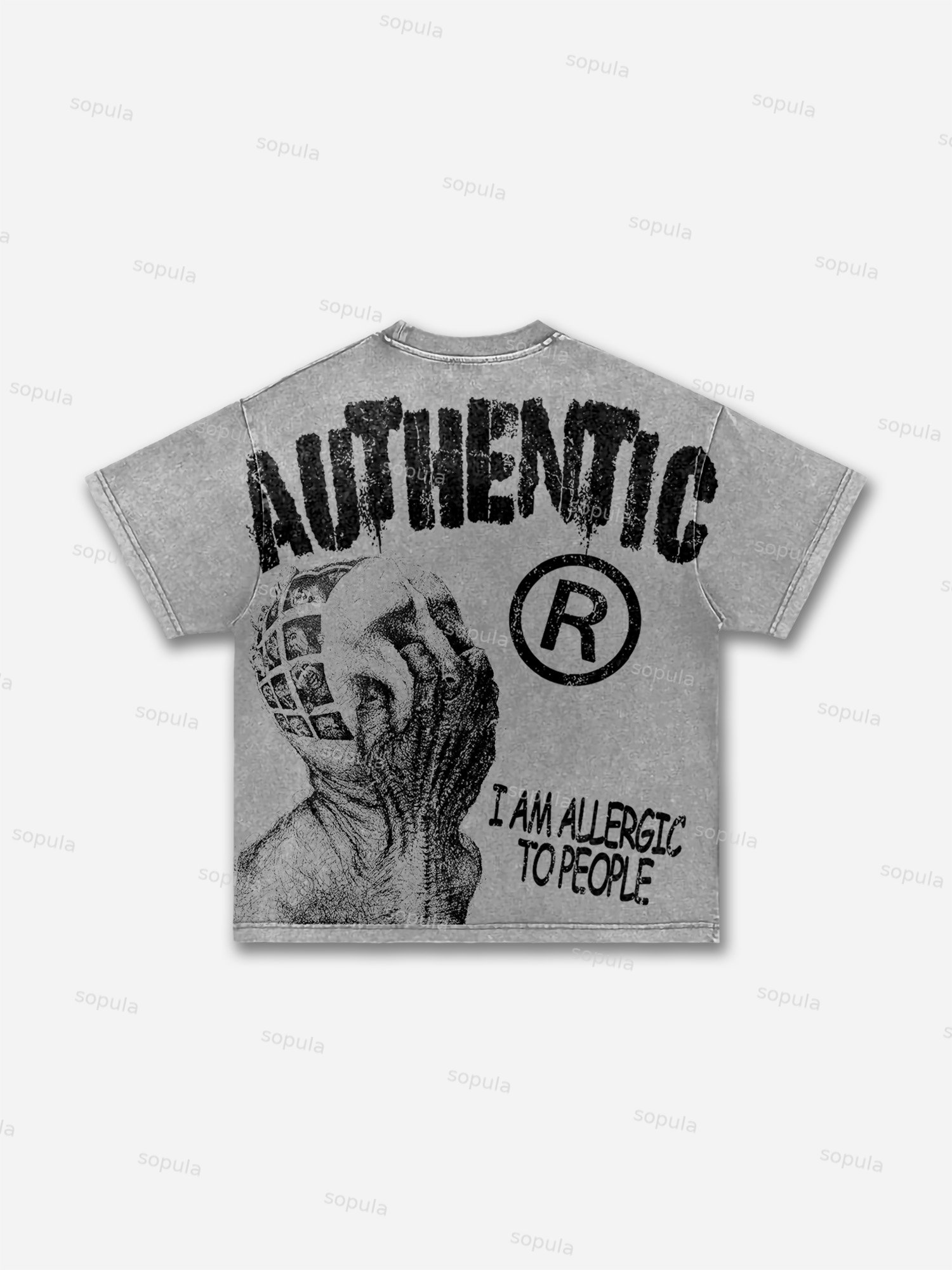 Vintage I Am Allergic To People Graphic Print Acid Wash T-shirt - SOPULA