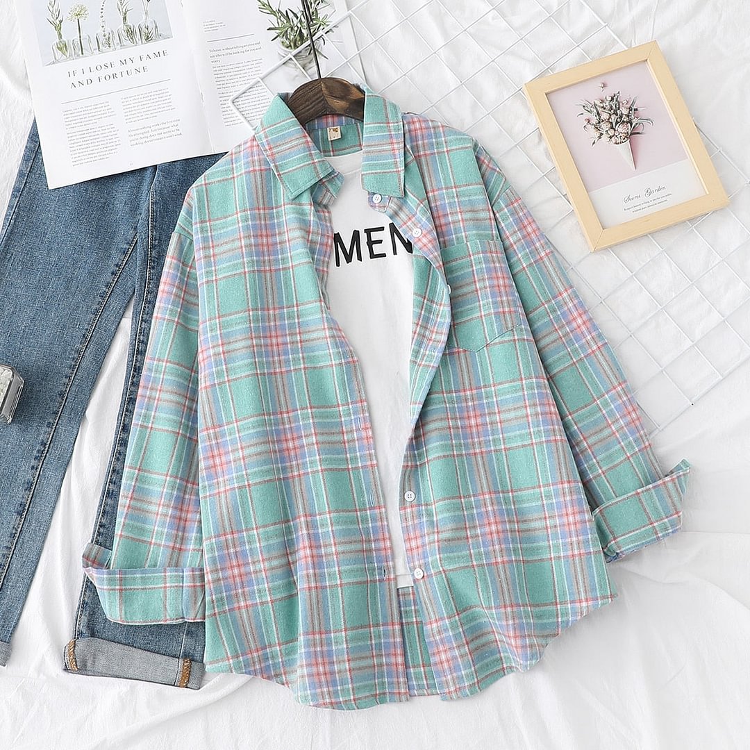 Brand Casual Women's Plaid Shirt 2021 Autumn New Boutique Ladies Loose Blouse and Tops Female Long Sleeve Blouses Clothes