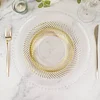 10 Pack | 9" Clear / Gold Swirl Rim Plastic Dinner Plates, Round Disposable Party Plates