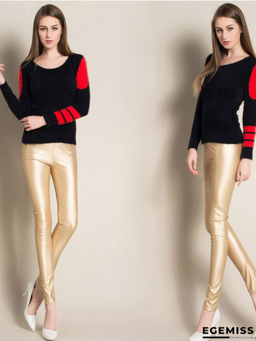 Plus size color elastic pu thick leggings leather Leggings | EGEMISS