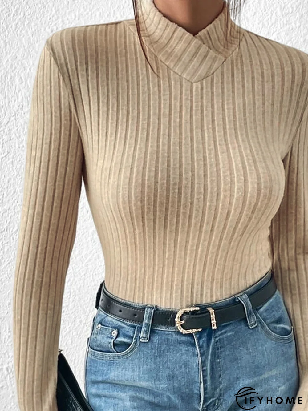 Half Turtleneck Casual Plain Regular Fit T-Shirt | IFYHOME