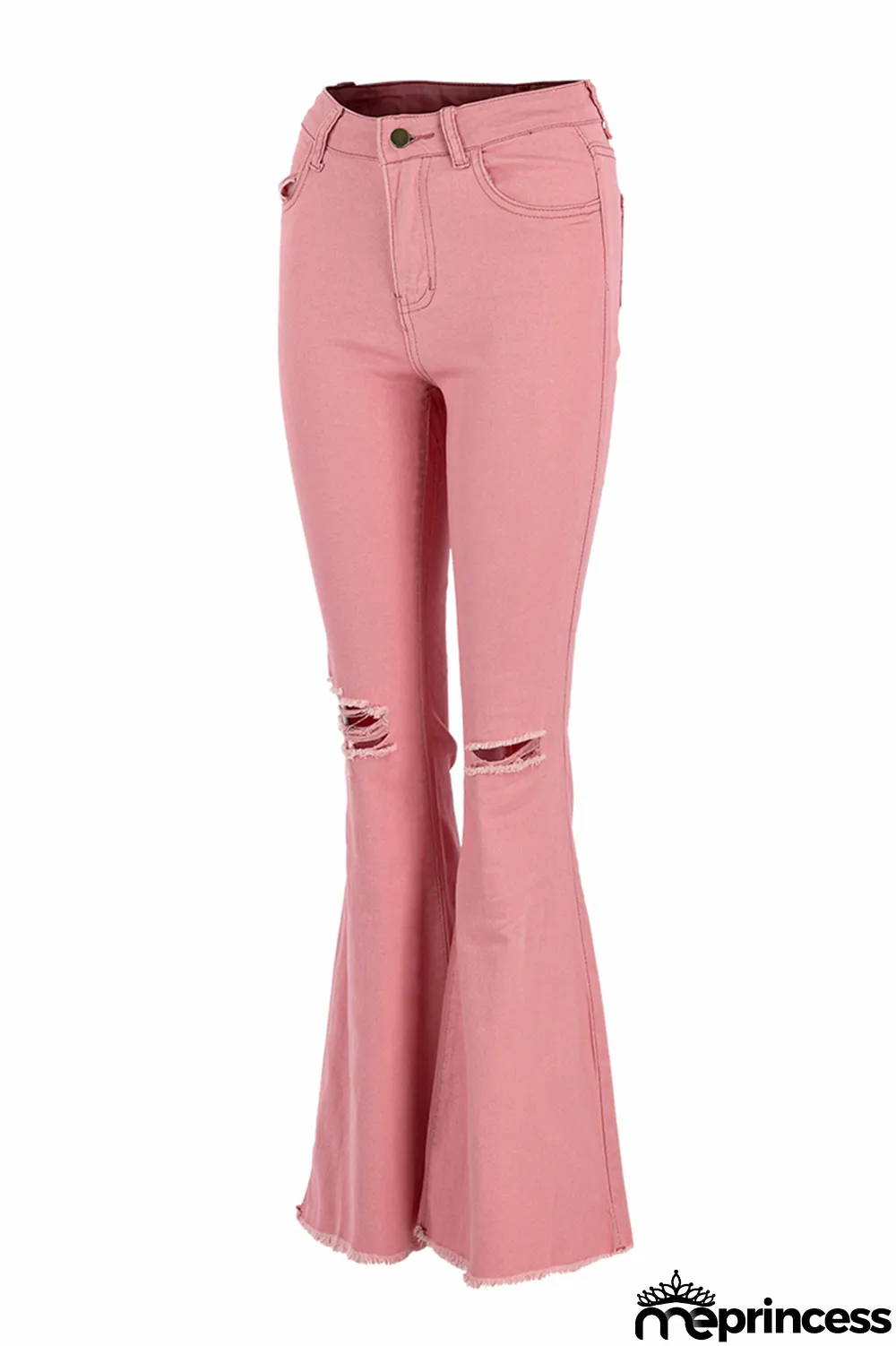 Pink Fashion Casual Denim Flared Pants