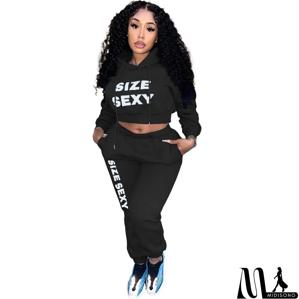 MidiSono - Women's Solid Color Printed Casual Two Piece Set Tracksuit