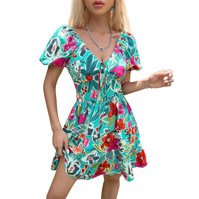 Ladies Holiday Sweet Casual Printed Slip Dress