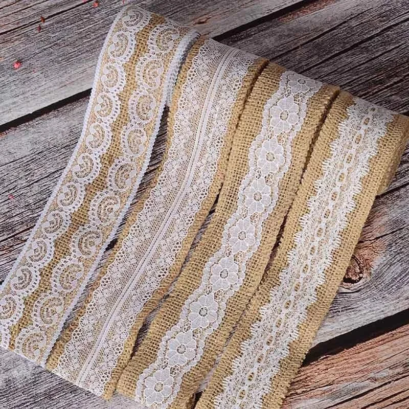 2M 5cm Natural Jute Burlap Ribbon Rustic Wedding Decoration Lace Hessian Vintage Wedding Party Table Decor Christmas Supplies