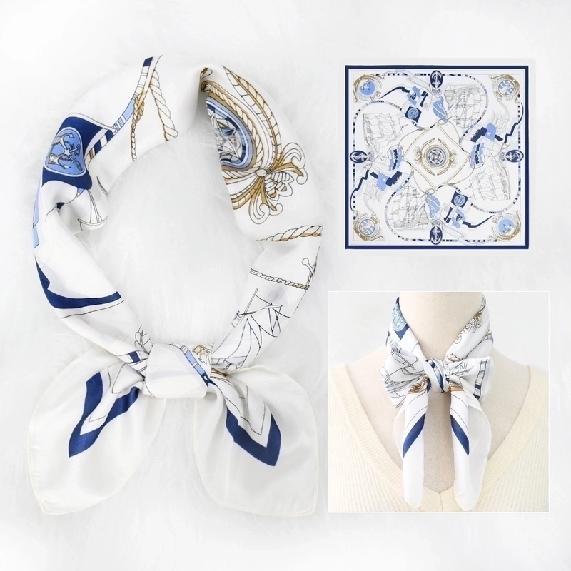 2 Pieces Women’s Elegant Plaid Flower Horse Satin Silk Scarf